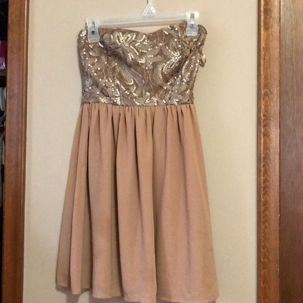 Tan strapless dress